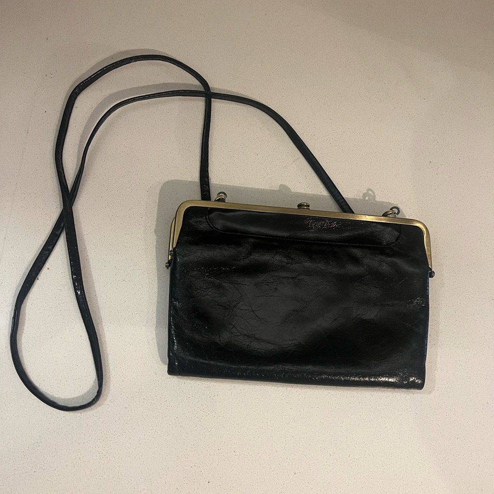 HOBO Black Leather Crossbody Bag with Gold Accents
